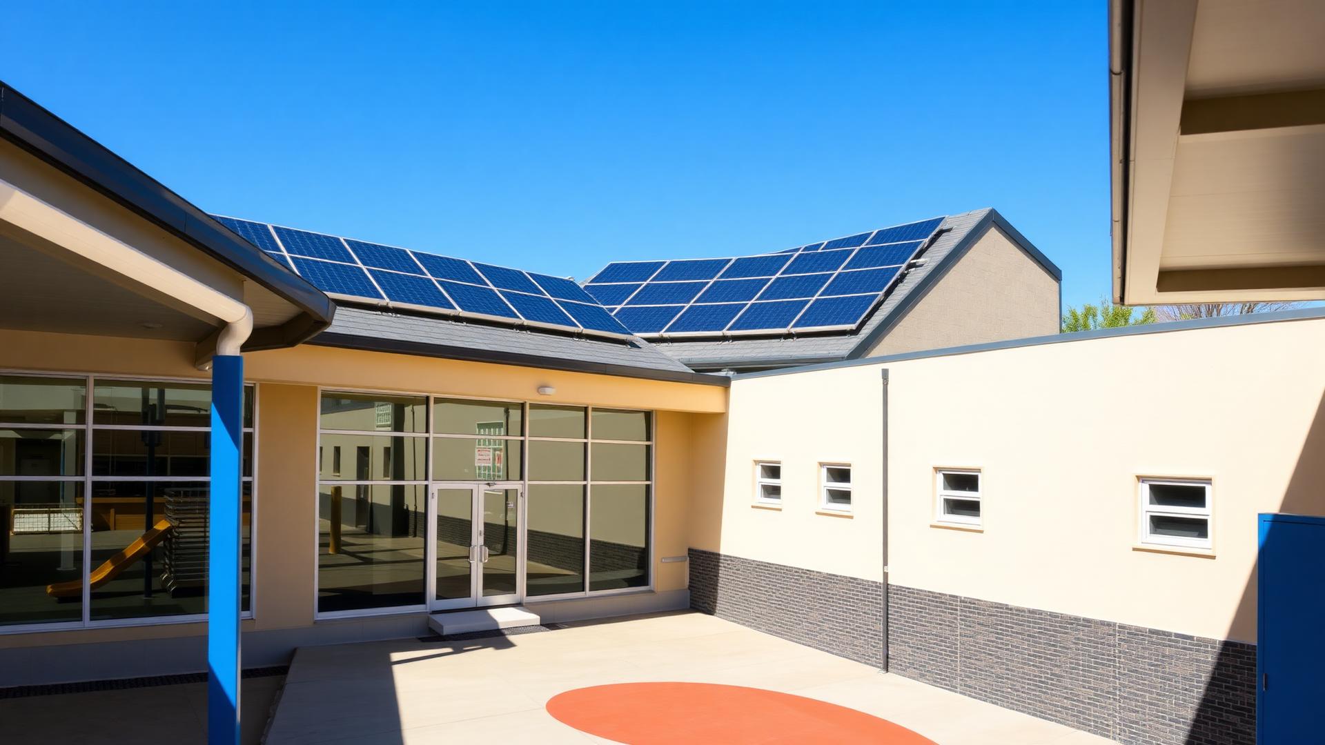 School building with solar panels